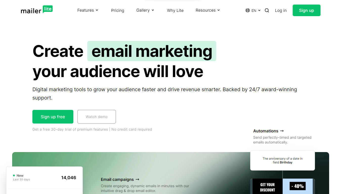Mailerlite-Ideal for selling digital products